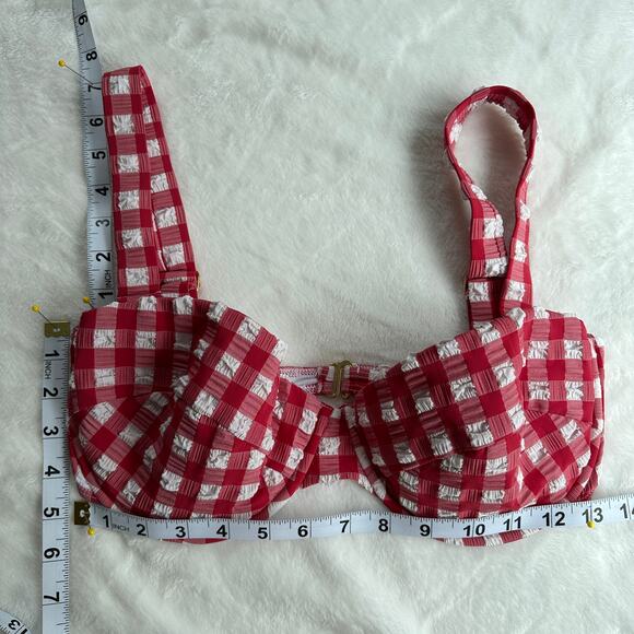 Montce Red Gingham Bustier Bikini Top Size Large NWOT $152 Pinup Retro Bra Crop - Picture 14 of 16